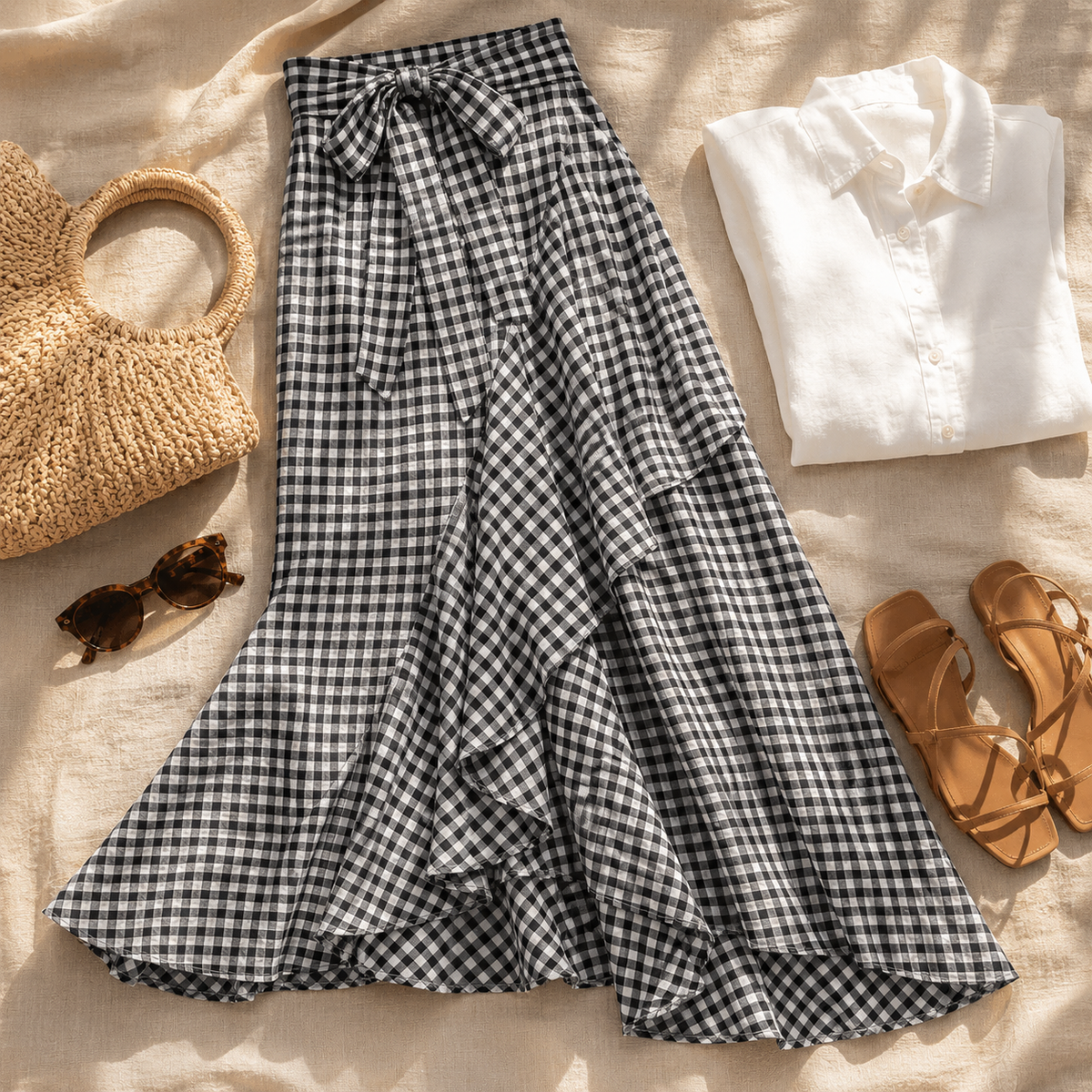 Asymmetrical ruffle maxi skirt for women with high waist