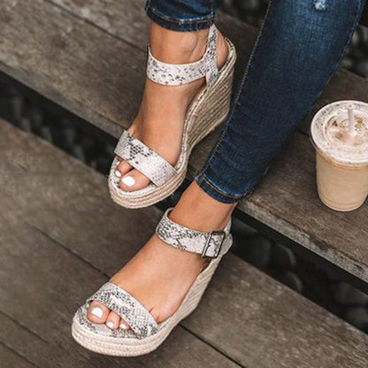 Women sandals with espadrille wedge heel and ankle strap