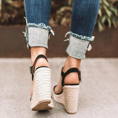 Women sandals with espadrille wedge heel and ankle strap