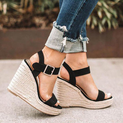 Women sandals with espadrille wedge heel and ankle strap