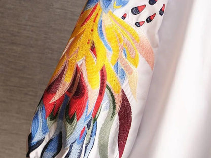 Blouse for women with embroidered bird sleeves and balloon sleeves
