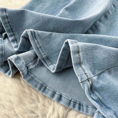 Fishtail denim midi skirt for women with high waist and back zip