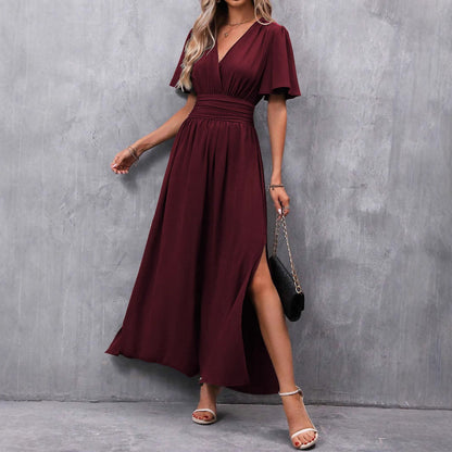 Formal dresses for women, v-neck maxi dress with side split