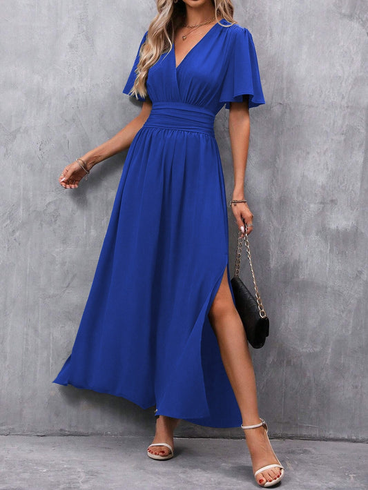 Formal dresses for women, v-neck maxi dress with side split