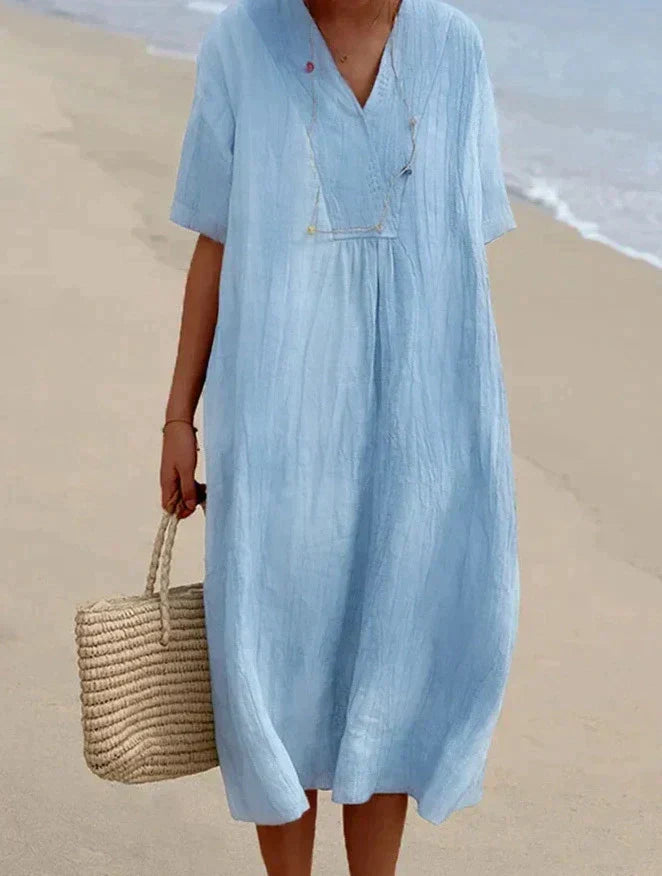 Summer dresses for women, short sleeve v-neck midi dress