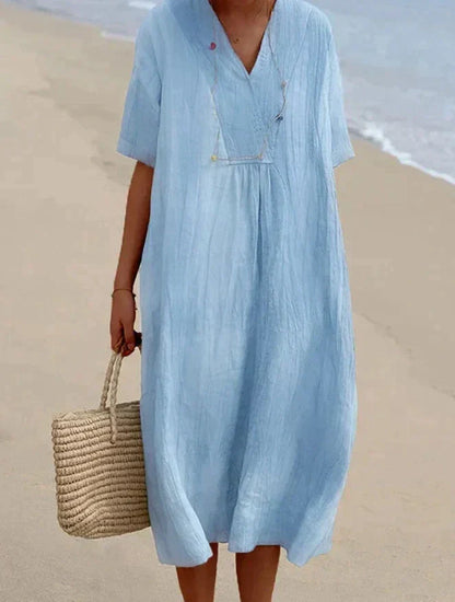 Summer dresses for women, short sleeve v-neck midi dress