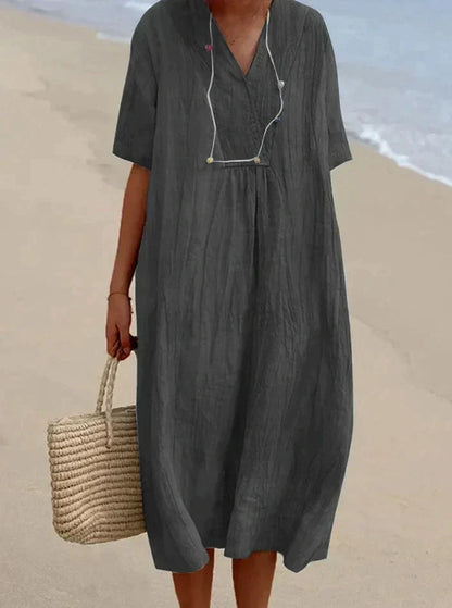 Summer dresses for women, short sleeve v-neck midi dress
