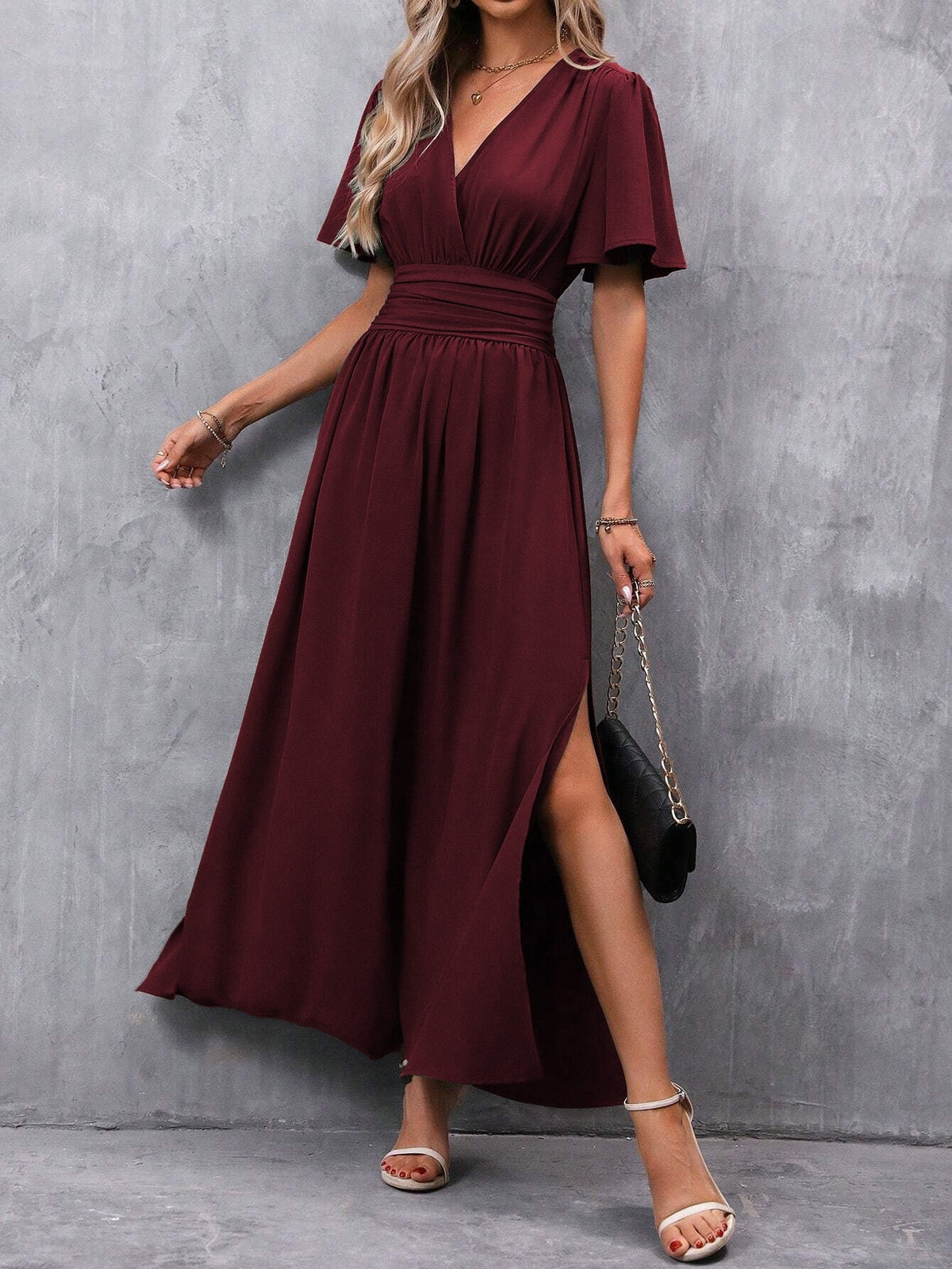 Formal dresses for women, v-neck maxi dress with side split