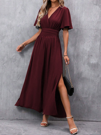Formal dresses for women, v-neck maxi dress with side split