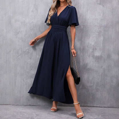 Formal dresses for women, v-neck maxi dress with side split