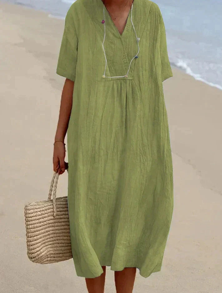 Summer dresses for women, short sleeve v-neck midi dress