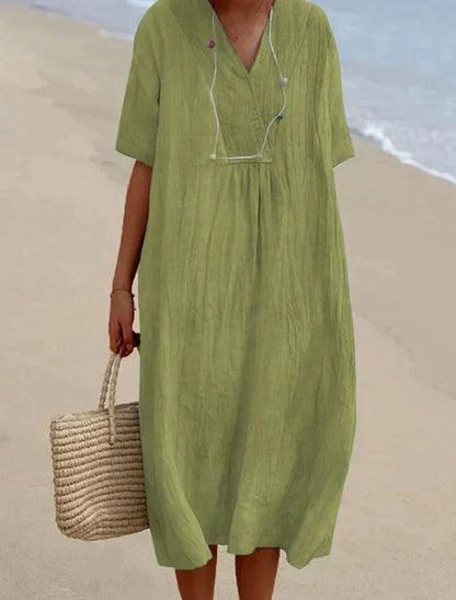 Summer dresses for women, short sleeve v-neck midi dress