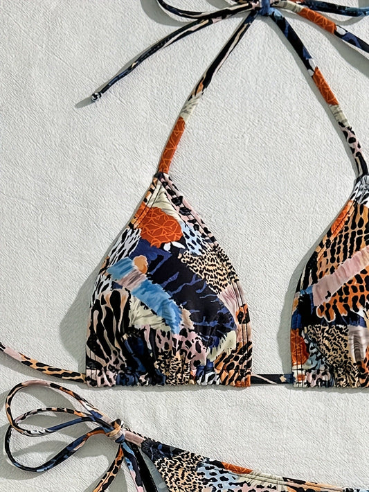 Animal print swimwear halter neck bikini set for women