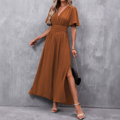 Formal dresses for women, v-neck maxi dress with side split