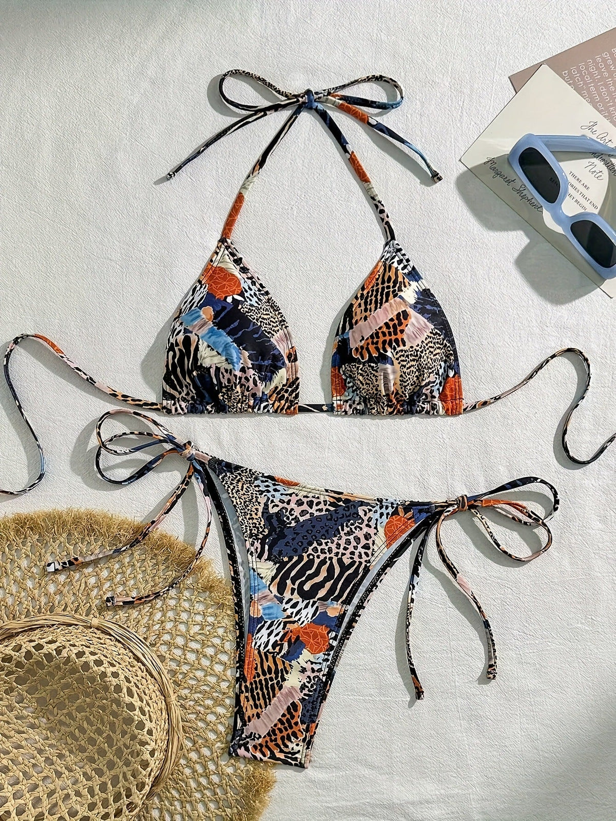 Animal print swimwear halter neck bikini set for women