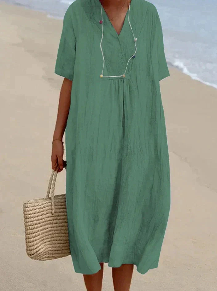 Summer dresses for women, short sleeve v-neck midi dress