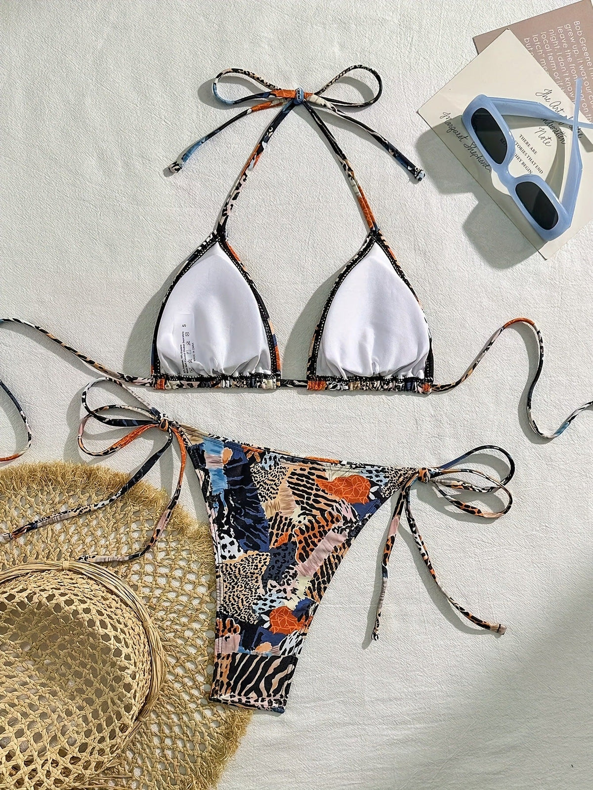 Animal print swimwear halter neck bikini set for women