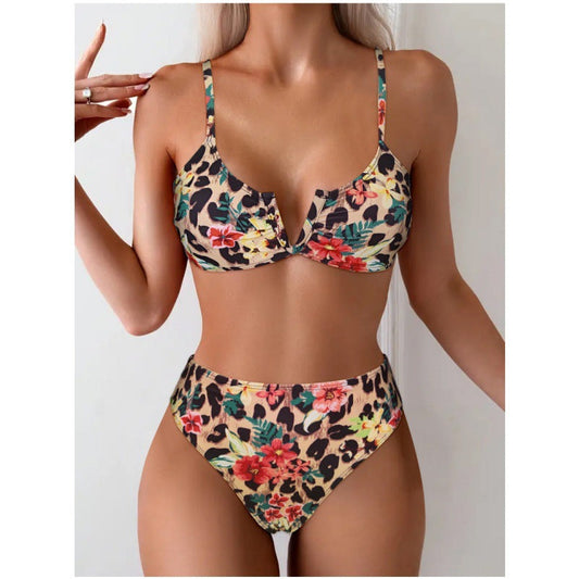 Swimwear bikini set for women with leopard print and adjustable straps