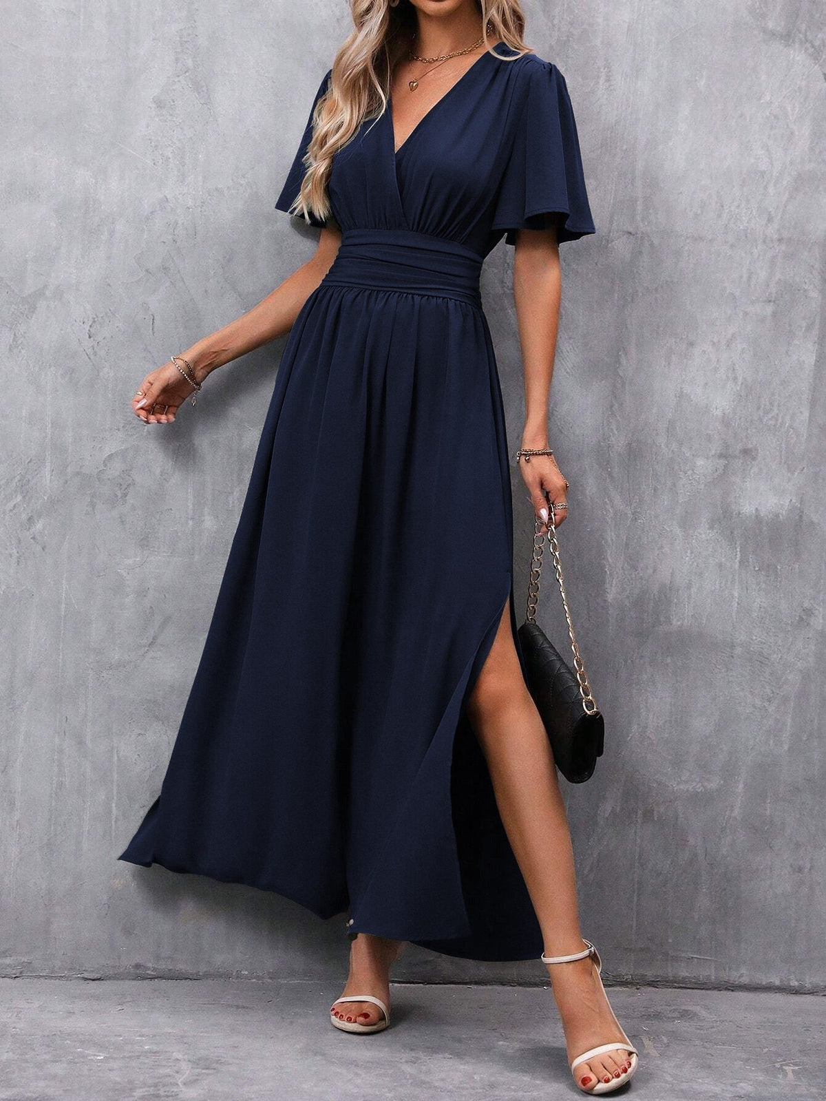 Formal dresses for women, v-neck maxi dress with side split