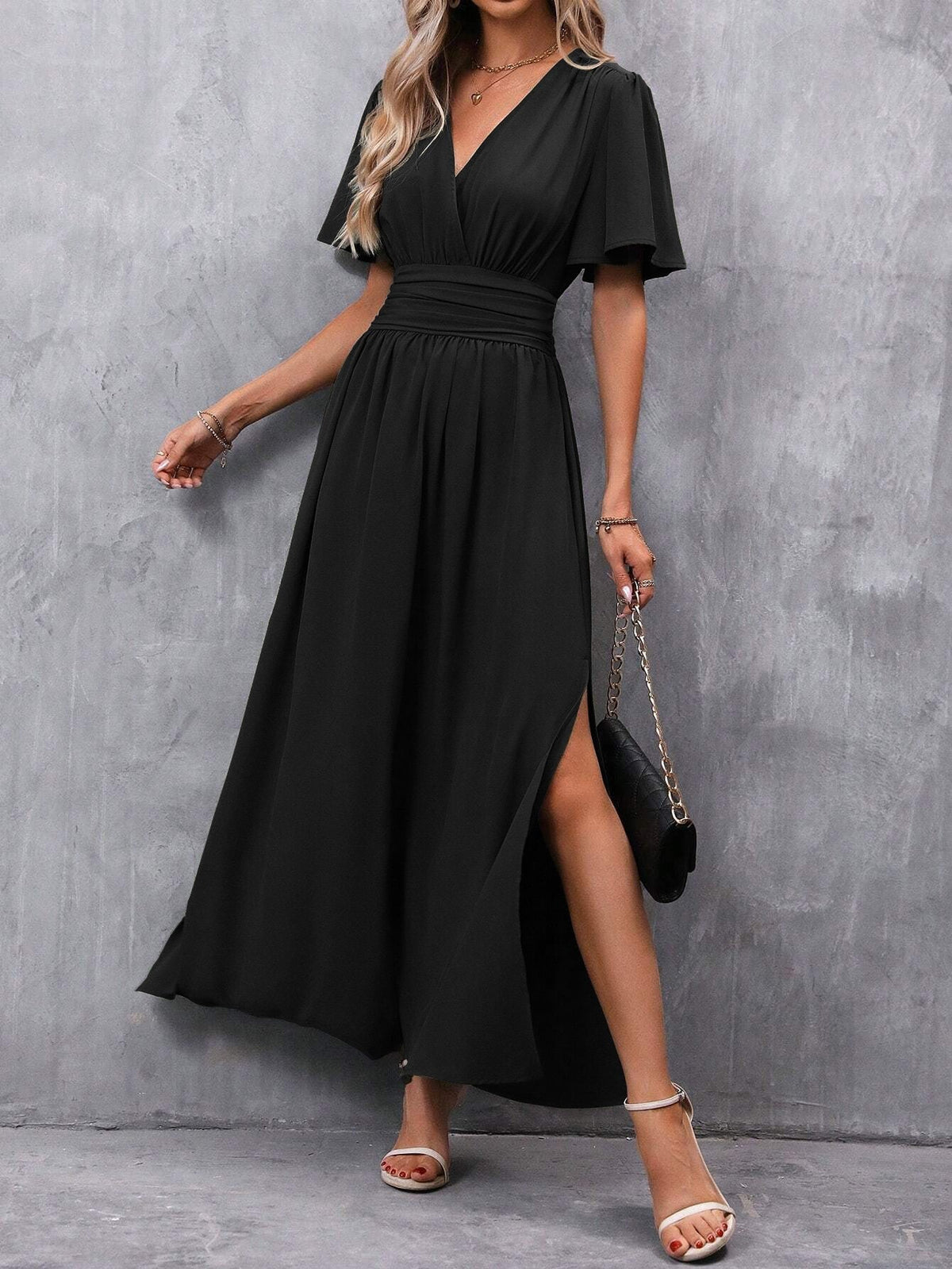 Formal dresses for women, v-neck maxi dress with side split