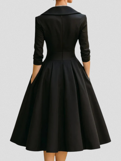 Wedding guest dress for women with wrap front and 3/4 sleeves