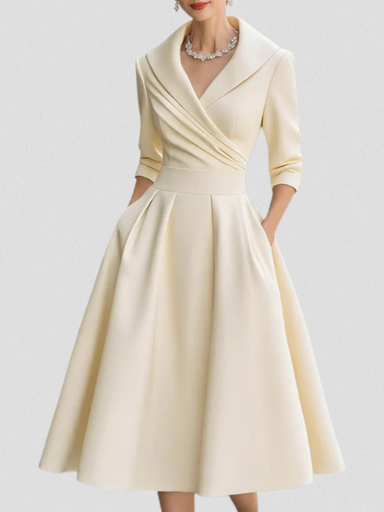 Wedding guest dress for women with wrap front and 3/4 sleeves