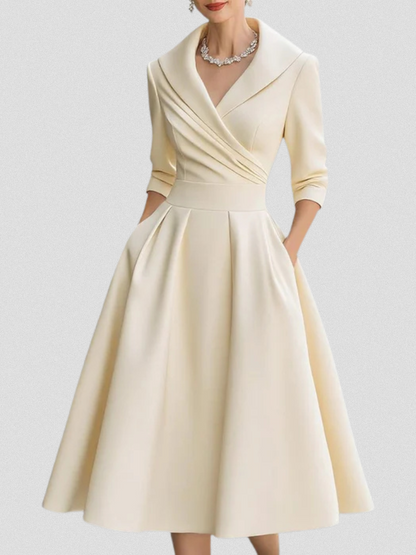 Wedding guest dress for women with wrap front and 3/4 sleeves