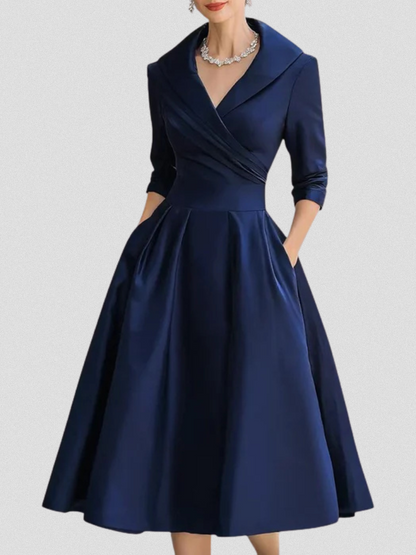 Wedding guest dress for women with wrap front and 3/4 sleeves