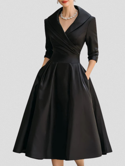 Wedding guest dress for women with wrap front and 3/4 sleeves