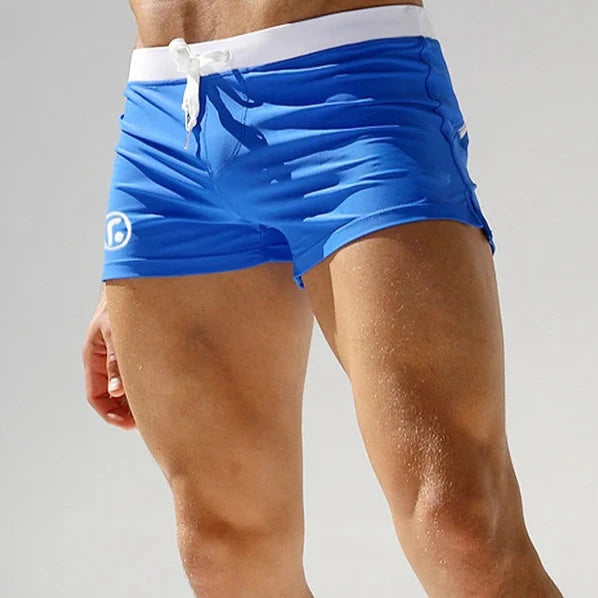 Board shorts for men with drawstring waist and zip pocket