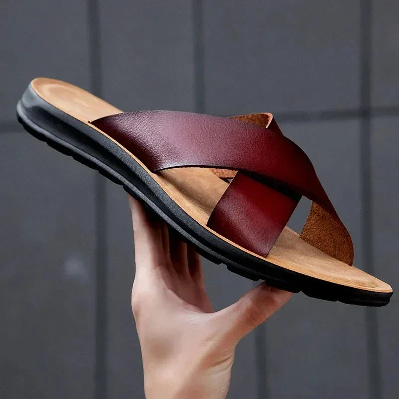 Cross strap slides for men with slip on design and flexible sole