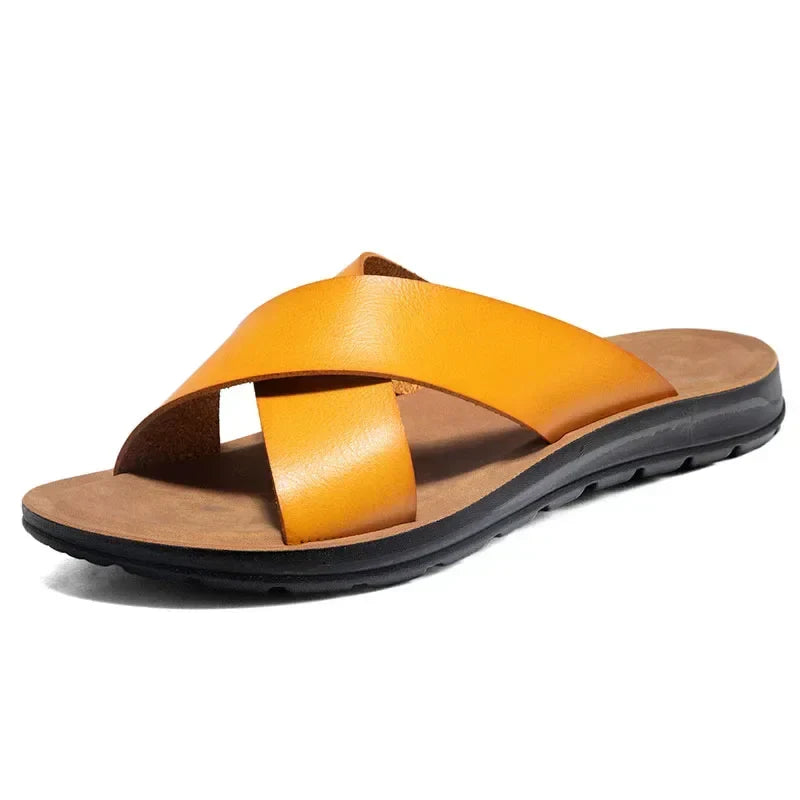 Cross strap slides for men with slip on design and flexible sole
