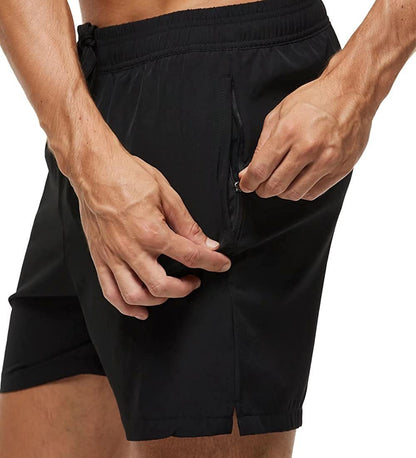 Board shorts for men with side zip pocket, hem vents and above-knee length