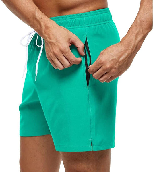 Board shorts for men with side zip pocket, hem vents and above-knee length