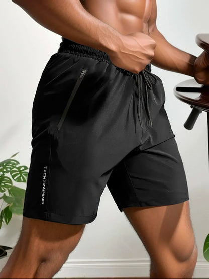 Mens shorts with zip pockets and drawstring waist for running