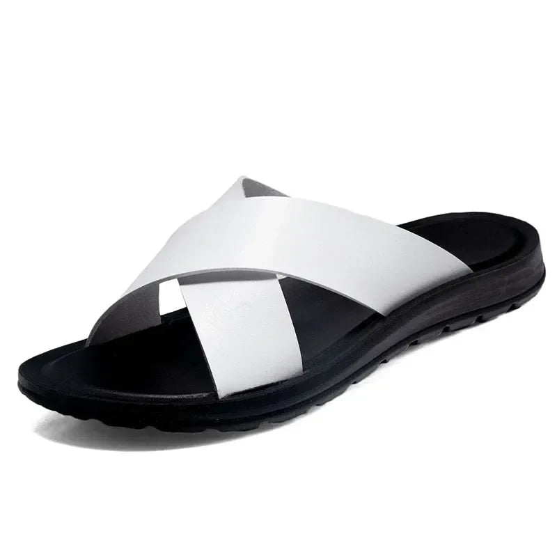 Cross strap slides for men with slip on design and flexible sole