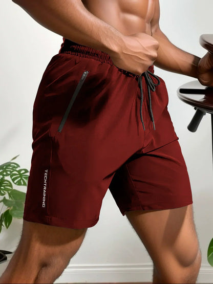 Mens shorts with zip pockets and drawstring waist for running