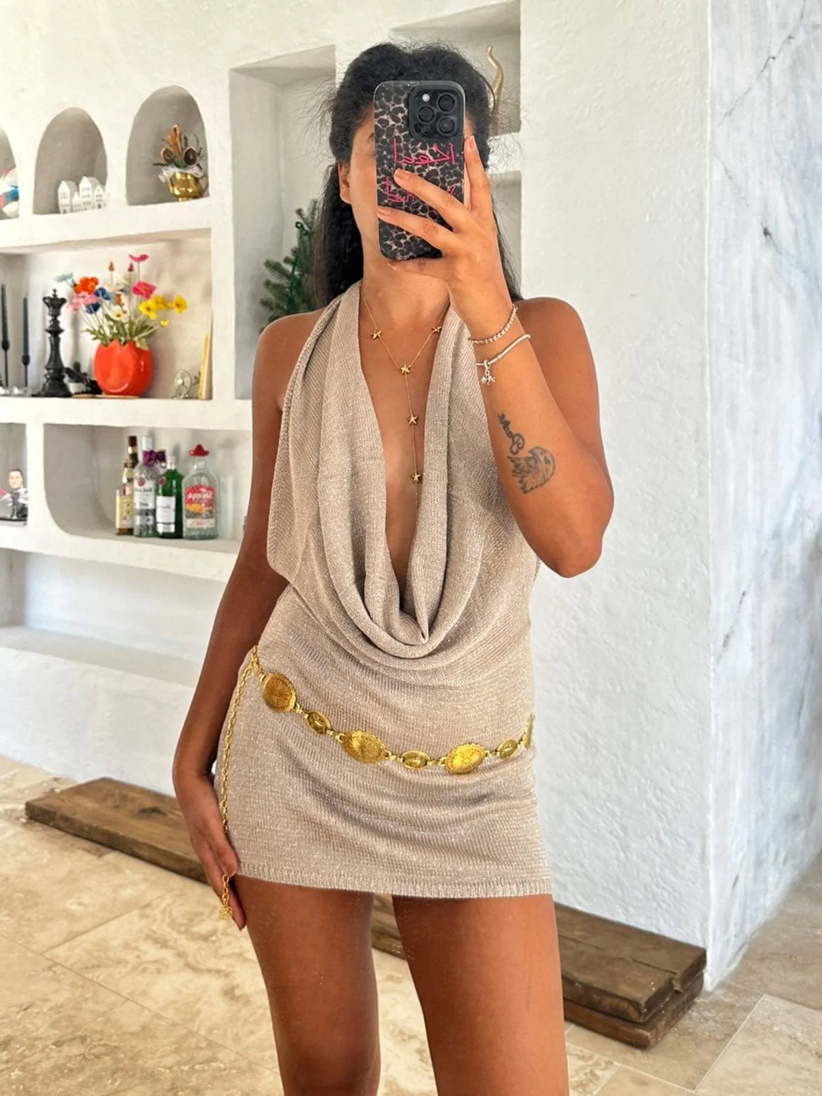 Cocktail dresses for women, backless halter neck mini dress