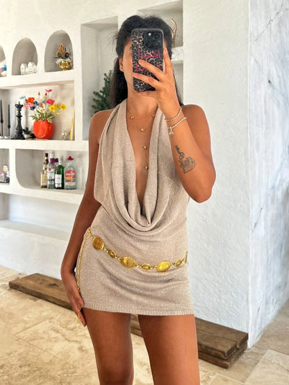 Cocktail dresses for women, backless halter neck mini dress