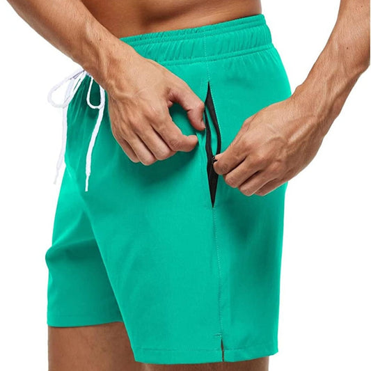 Board shorts for men with side zip pocket, hem vents and above-knee length
