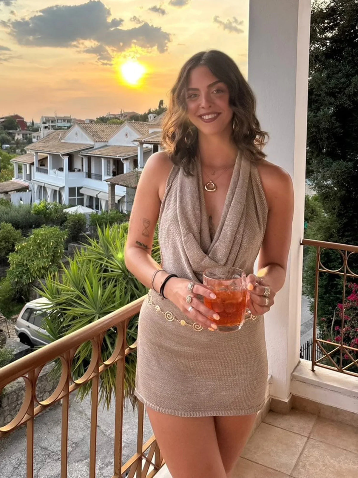 Cocktail dresses for women, backless halter neck mini dress
