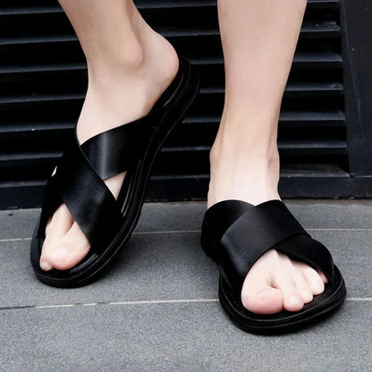 Cross strap slides for men with slip on design and flexible sole