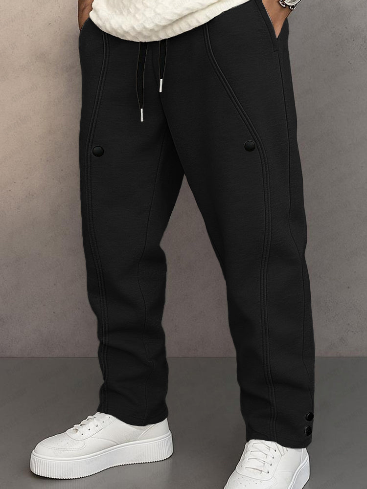 Track pants for men with drawstring waist and button hem detail
