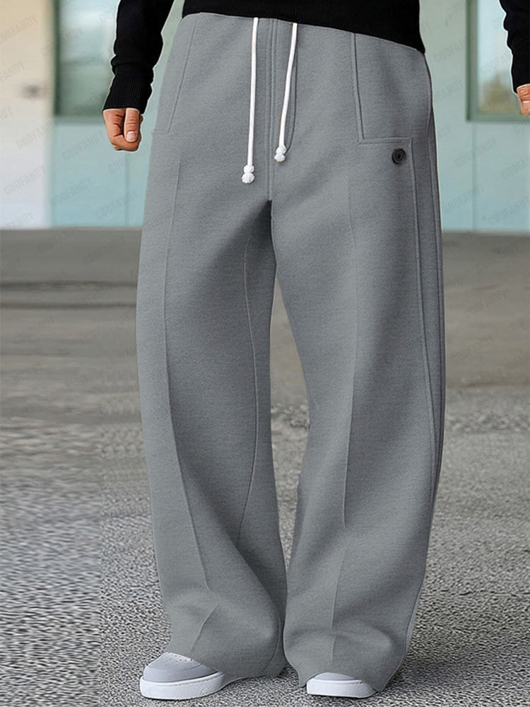 Wide leg track pants with drawstring waist and side pockets