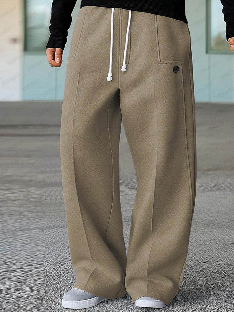 Wide leg track pants with drawstring waist and side pockets