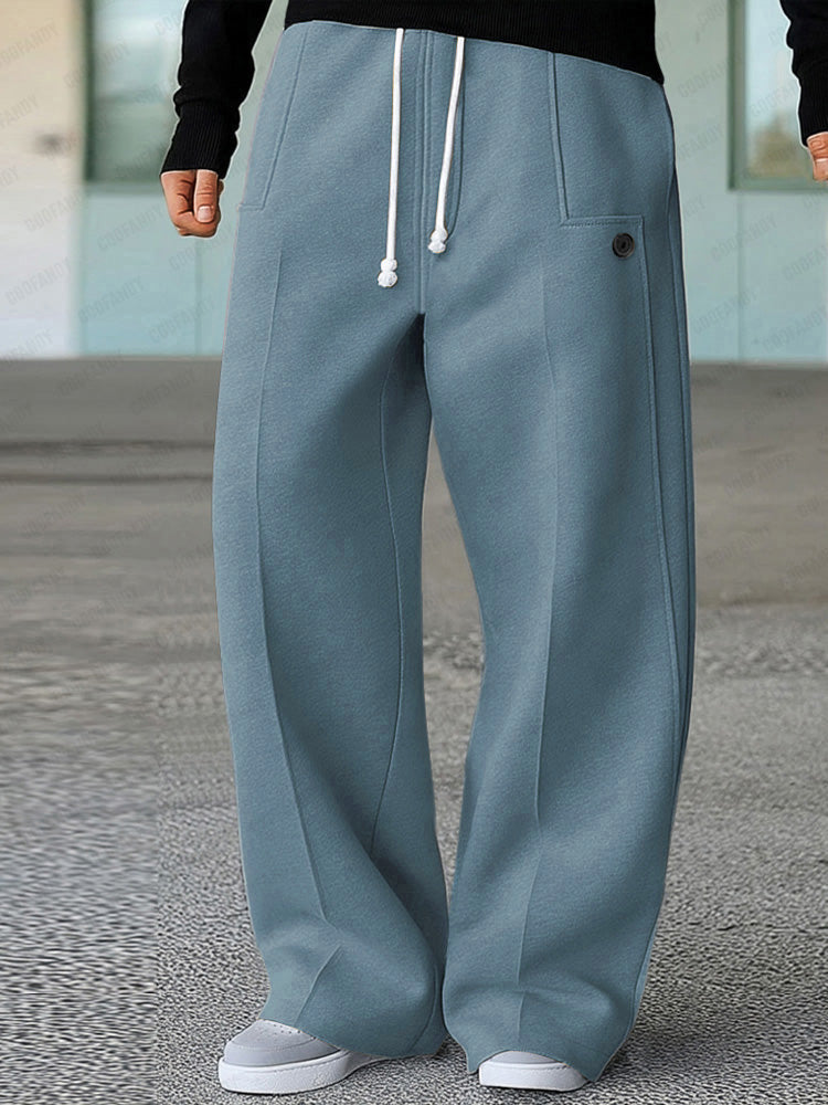 Wide leg track pants with drawstring waist and side pockets