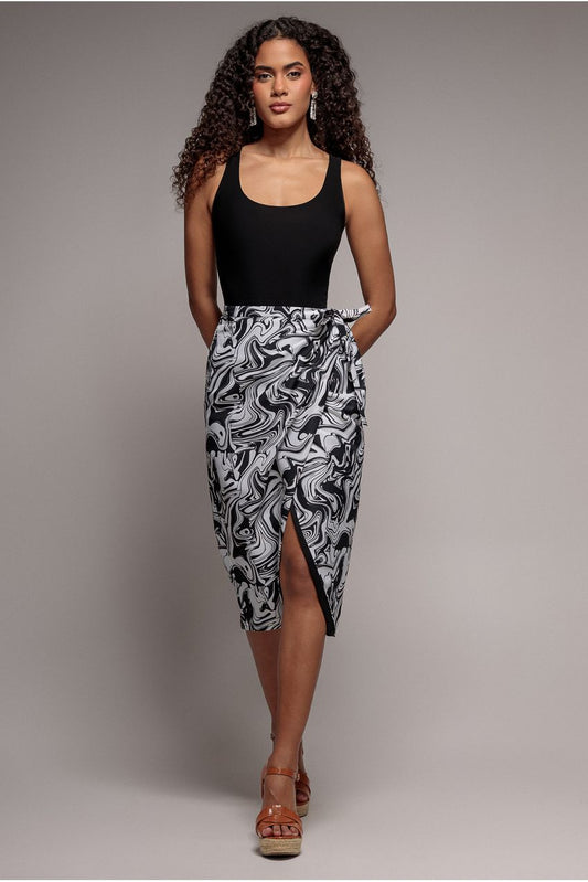 Wrap midi skirt for women with high waist and side tie