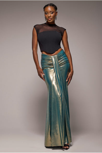 Gathered front maxi skirt for women with fit and flare shape