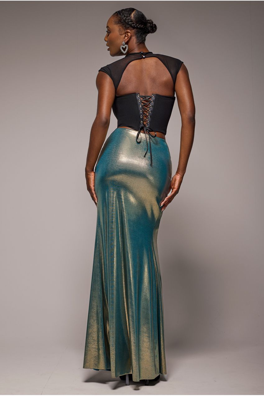 Gathered front maxi skirt for women with fit and flare shape