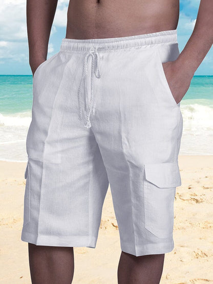 Mens shorts with drawstring waist and cargo pockets